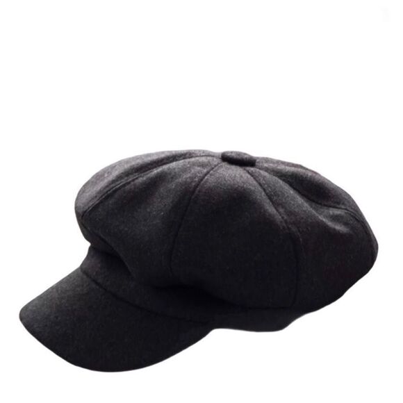 Black Floppy Button Top Stiff Curve Brim Newsboy Cap NEW - Picture 2 of 4